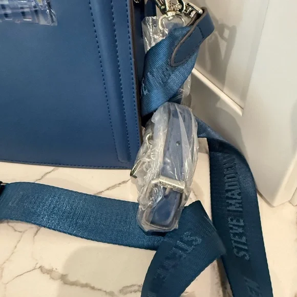 Steve Madden, Bevelyn Convertible Blue Leather Women's Bag Set - Picture 5 of 11